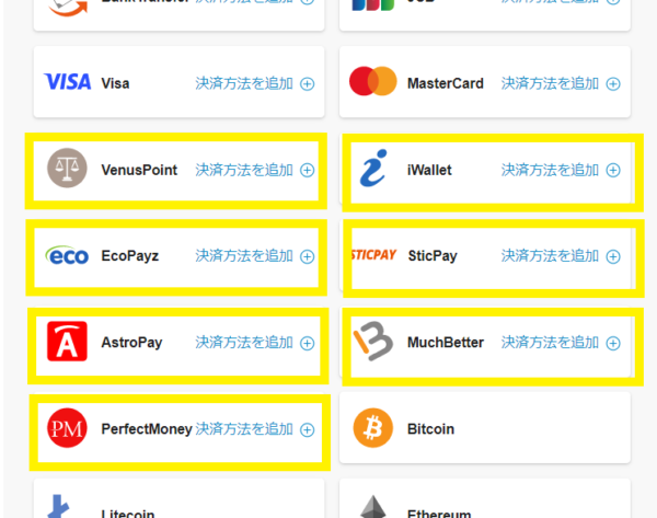 テッドベット Eウォレット入金画面